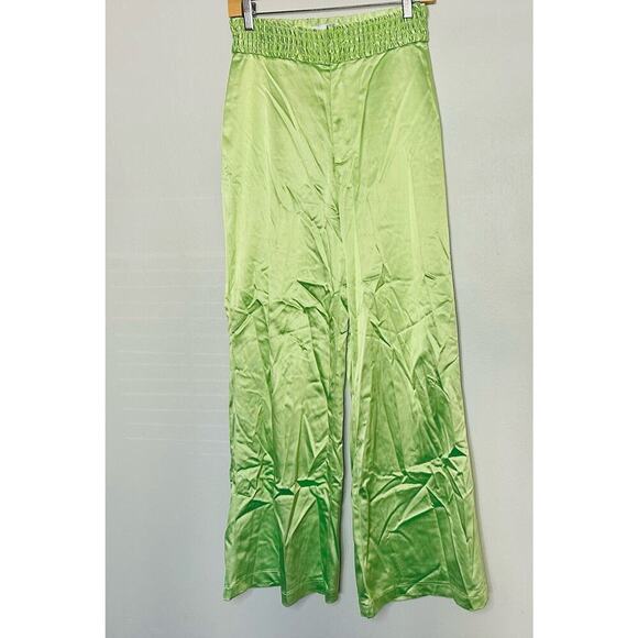 ALIÉTTE Women's Green Satin Front Zipper Closure Retro Wide Leg Pants Size 4 - Picture 4 of 16